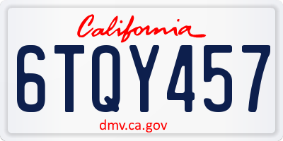 CA license plate 6TQY457