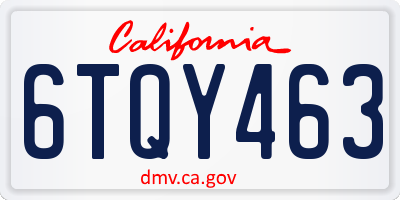 CA license plate 6TQY463