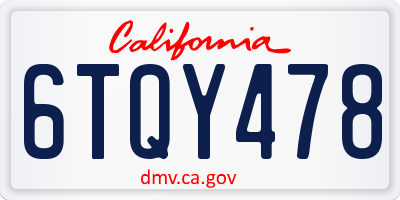 CA license plate 6TQY478