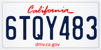 CA license plate 6TQY483