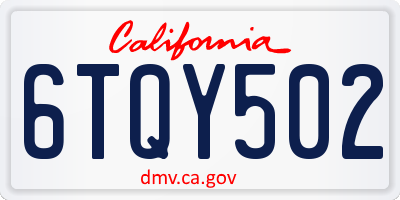 CA license plate 6TQY502