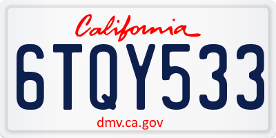CA license plate 6TQY533