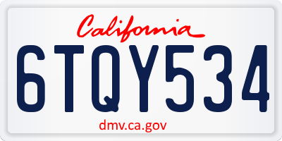 CA license plate 6TQY534