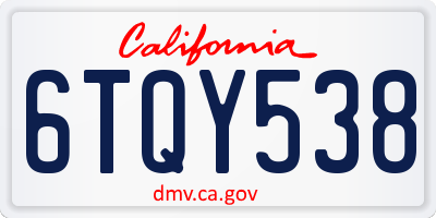 CA license plate 6TQY538