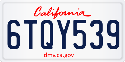 CA license plate 6TQY539