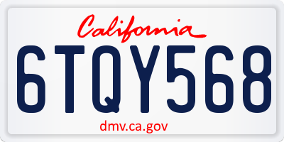 CA license plate 6TQY568