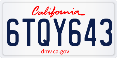 CA license plate 6TQY643