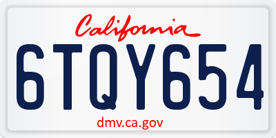 CA license plate 6TQY654