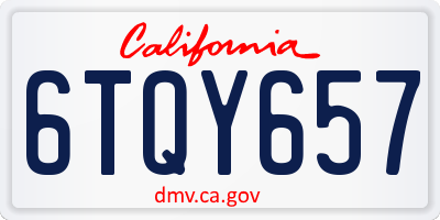 CA license plate 6TQY657