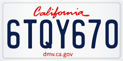 CA license plate 6TQY670