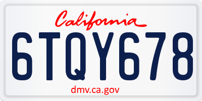 CA license plate 6TQY678