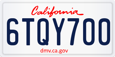 CA license plate 6TQY700