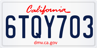 CA license plate 6TQY703