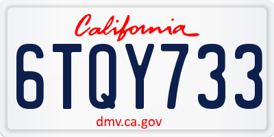 CA license plate 6TQY733