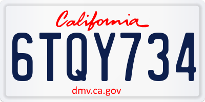 CA license plate 6TQY734