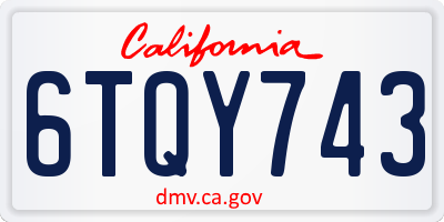 CA license plate 6TQY743