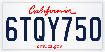 CA license plate 6TQY750