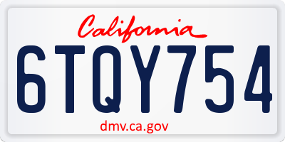 CA license plate 6TQY754