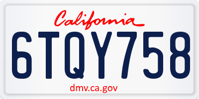 CA license plate 6TQY758