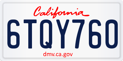 CA license plate 6TQY760