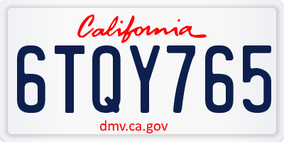 CA license plate 6TQY765