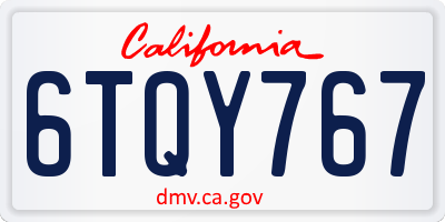 CA license plate 6TQY767