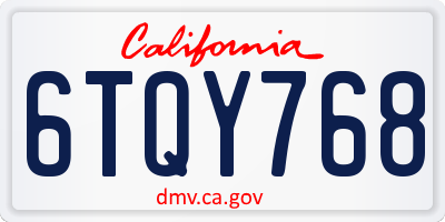 CA license plate 6TQY768