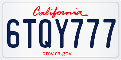 CA license plate 6TQY777