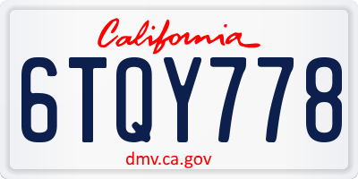 CA license plate 6TQY778