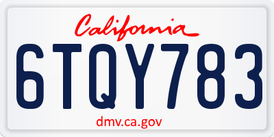 CA license plate 6TQY783