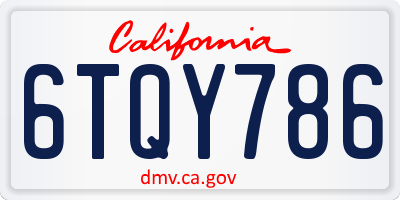 CA license plate 6TQY786