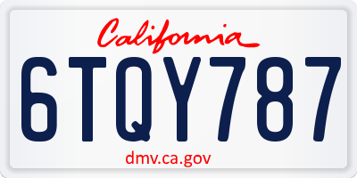 CA license plate 6TQY787