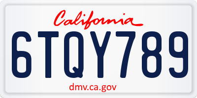 CA license plate 6TQY789