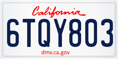 CA license plate 6TQY803