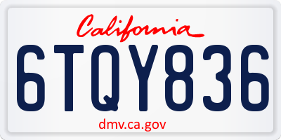 CA license plate 6TQY836