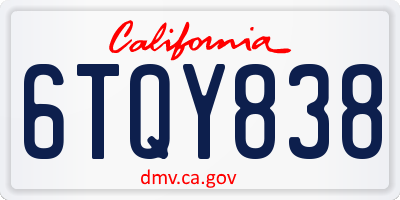 CA license plate 6TQY838