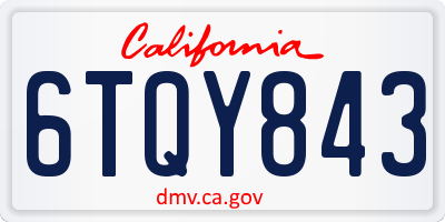 CA license plate 6TQY843