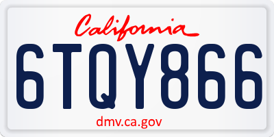 CA license plate 6TQY866