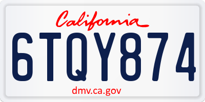 CA license plate 6TQY874