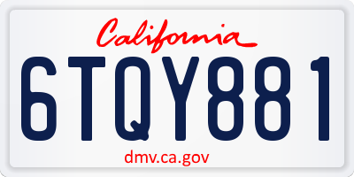 CA license plate 6TQY881