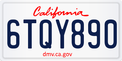 CA license plate 6TQY890