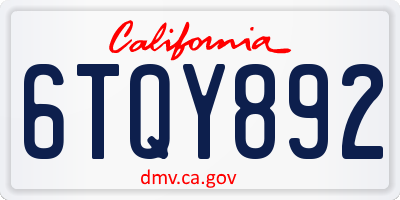 CA license plate 6TQY892