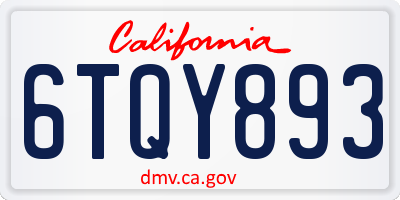 CA license plate 6TQY893