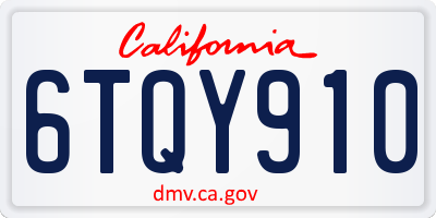 CA license plate 6TQY910