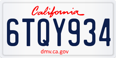 CA license plate 6TQY934