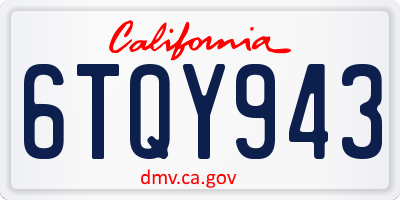 CA license plate 6TQY943