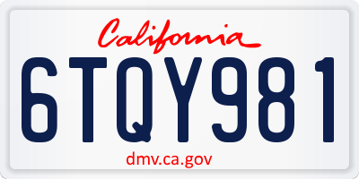 CA license plate 6TQY981