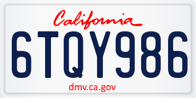 CA license plate 6TQY986