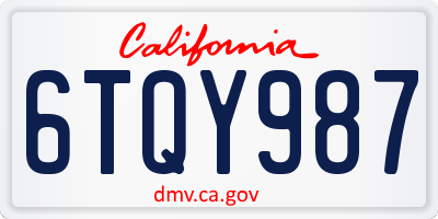 CA license plate 6TQY987
