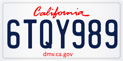 CA license plate 6TQY989